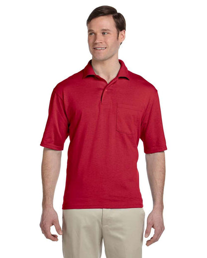JERZEES Men's SpotShield® 50/50 Polo with Pocket 436MPR #colormdl_True Red