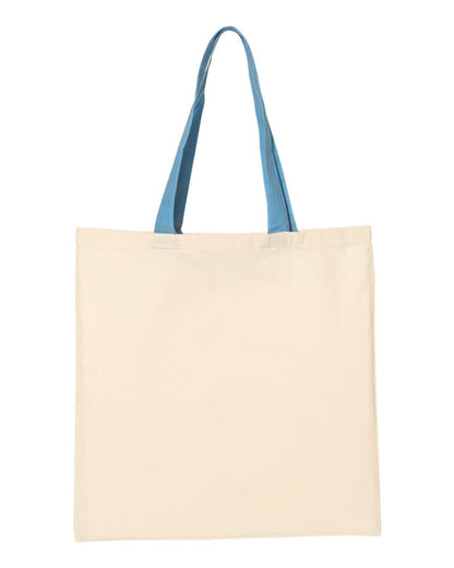 Q-Tees Economical Tote with Contrast-Color Handles QTB6000 #color_Natural/ Carolina Blue