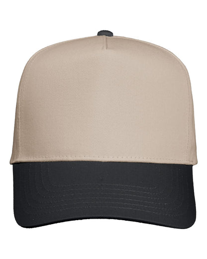 Valucap Five-Panel Twill Cap 8869 #color_Khaki/ Black