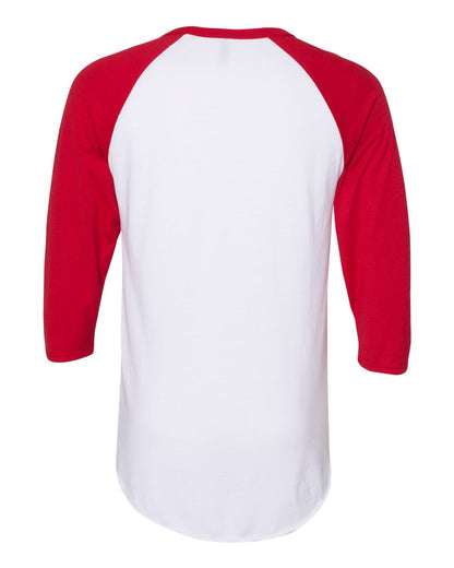 JERZEES Premium Blend Ringspun Three-Quarter Sleeve Raglan Baseball T-Shirt 560RR #color_White/ True Red