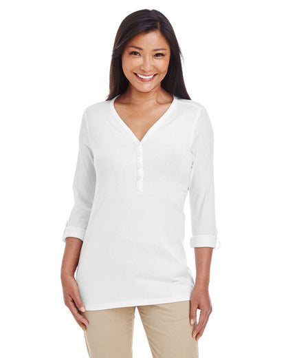 Devon & Jones Women's Perfect Fit™ Y-Placket Convertible Sleeve Knit Top DP186W #colormdl_White