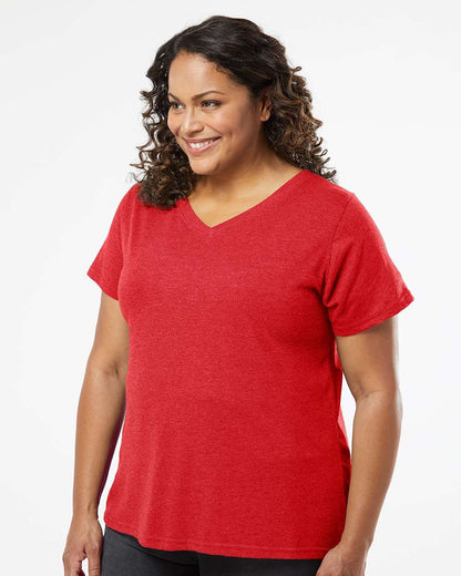LAT Women's Curvy Collection Fine Jersey V-Neck Tee 3817 #colormdl_Vintage Red