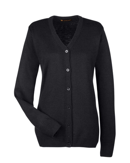 Harriton Women's Pilbloc V-Neck Button Cardigan Sweater M425W #color_Black
