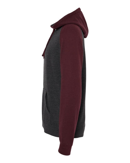 Independent Trading Co. Unisex Raglan Hooded Sweatshirt IND40RP #color_Charcoal Heather/ Burgundy Heather