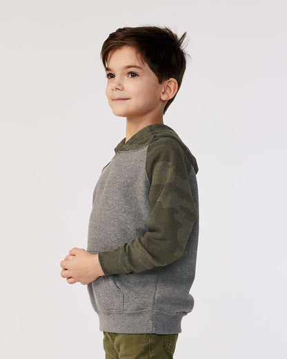 Independent Trading Co. Toddler Special Blend Hooded Raglan Sweatshirt PRM10TSB #colormdl_Nickel Heather/ Forest Camo