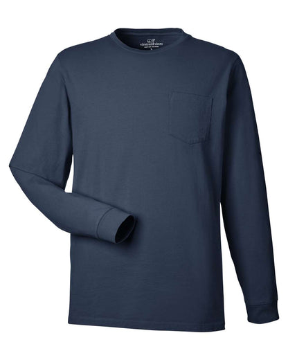 vineyard vines Unisex Long Sleeve Pocket T-Shirt V021214 #color_Blue Blazer/ White Cap
