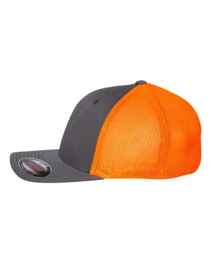 Flexfit Trucker Cap 6511 #color_Charcoal/ Neon Orange