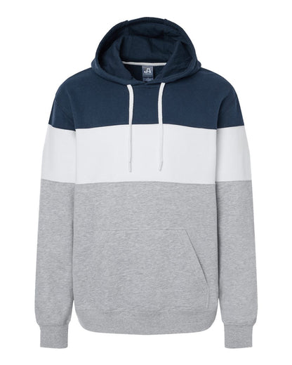 J. America Men's Varsity Fleece Colorblocked Hooded Sweatshirt 8644 #color_Navy/ Oxford