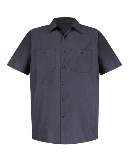 Red Kap Men's Industrial Short Sleeve Work Shirt SP24 #color_Blue/ Charcoal Microcheck