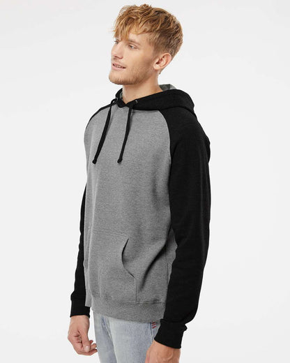 Independent Trading Co. Unisex Raglan Hooded Sweatshirt IND40RP #colormdl_Gunmetal Heather/ Black