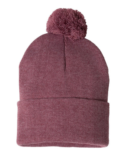 Sportsman 12" Pom-Pom Cuffed Beanie SP15 #color_Heather Cardinal