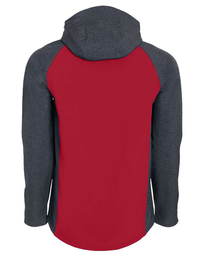 Holloway Men's Raider Hooded Soft Shell Jacket 229157 #color_Carbon Print/ Scarlet