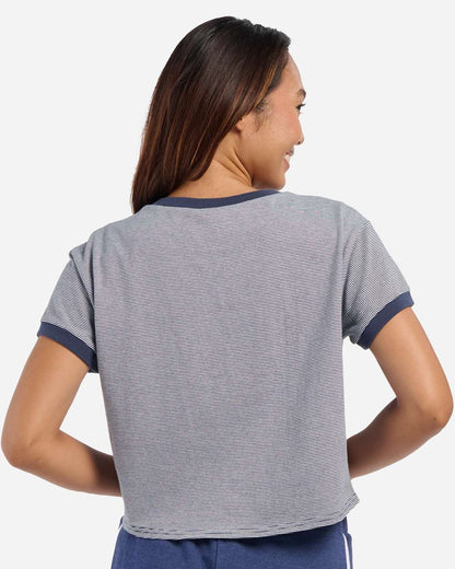 Boxercraft Women's Striped Tie Front T-Shirt BW2107 #colormdl_Navy/ White