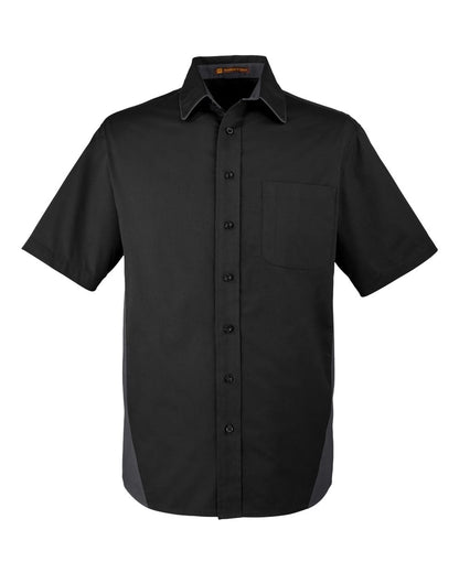 Harriton Men's Tall Flash IL Colorblock Shirt M586T #color_Black/ Dark Charcoal
