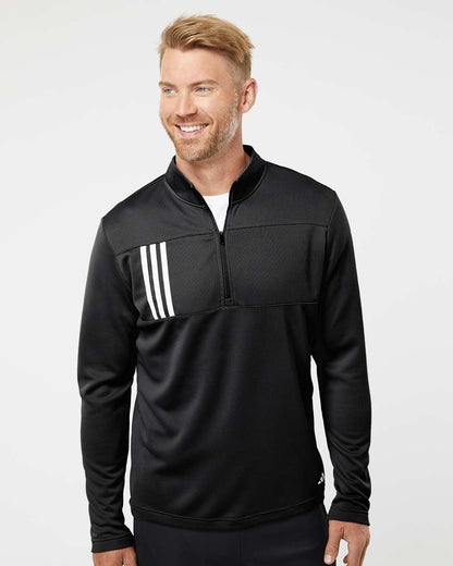 Adidas Men's 3-Stripe Double Knit Quarter-Zip Pullover A482 #colormdl_Black/ Grey Two