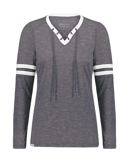 Holloway Women's Eco Revive™ Monterey Long Sleeve V-Neck T-Shirt 223246 #color_Carbon Heather/ Athletic Heather