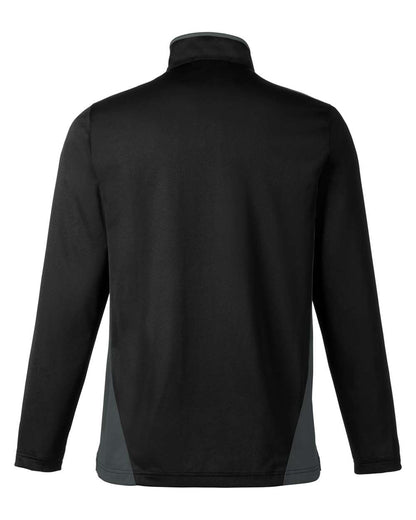 Harriton Men's Flash Snag Protection Plus IL Colorblock Quarter-Zip Pullover M786 #color_Black/ Dark Charcoal