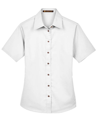 Harriton Women's Easy Blend™ Short Sleeve Twill Dress Shirt with Stain-Release M500SW #color_White