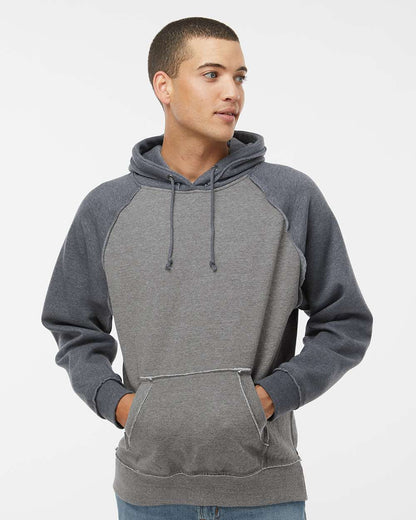 J. America Men's Vintage Heather Hooded Sweatshirt 8885 #colormdl_Smoke Heather/ Vintage Navy Heather