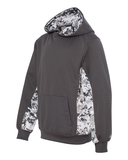 Badger Youth Digital Camo Colorblock Performance Fleece Hooded Sweatshirt 2464 #color_Graphite/ White