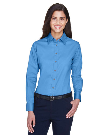 Harriton Women's Easy Blend™ Long Sleeve Twill Dress Shirt with Stain-Release M500W #colormdl_Nautical Blue