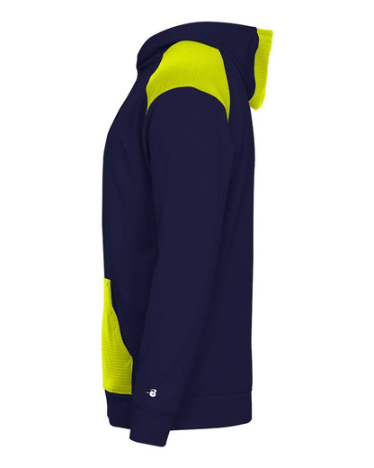 Badger Breakout Performance Fleece Hooded Sweatshirt 1440 #color_Navy/ Safety Yellow