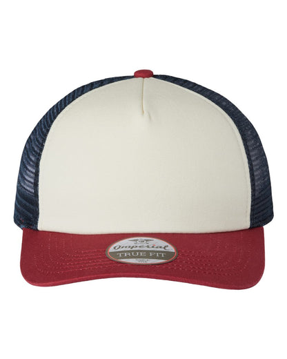 Imperial North Country Trucker Cap 1287 #color_Vanilla/ Red Ribbon/ Dark Navy