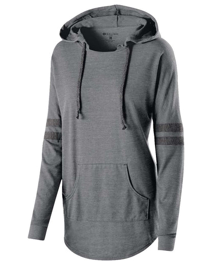 Holloway Women's Triblend Hooded Long Sleeve T-Shirt 229390 #color_Vintage Grey/ Vintage Black