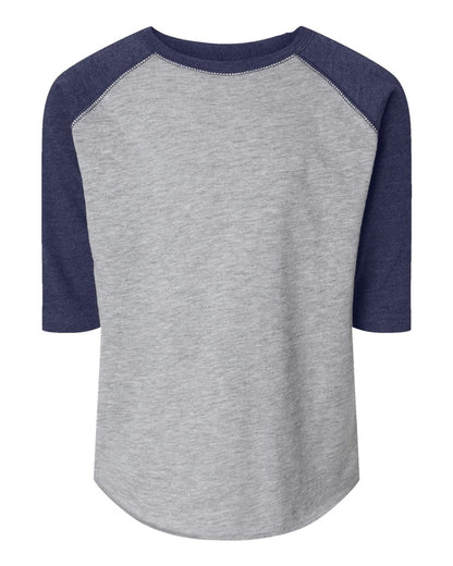 Rabbit Skins Toddler Baseball Fine Jersey Three-Quarter Sleeve Tee 3330 #color_Vintage Heather/ Vintage True Navy