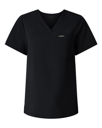 Jaanuu Women's Rhena Essential 1-Pocket Scrub V-Neck Top W10001 #color_Black