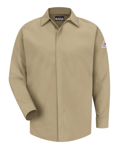 Bulwark Concealed-Gripper Pocketless Work Shirt - Tall Sizes SLS2T #color_Khaki