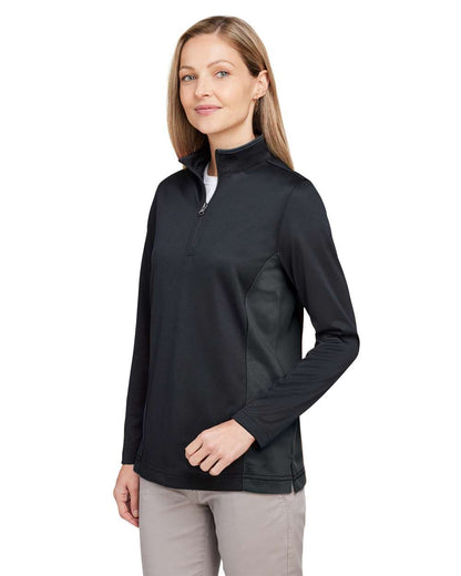 Harriton Women's Flash Snag Protection Plus IL Colorblock Quarter-Zip Pullover M786W #colormdl_Black/ Dark Charcoal
