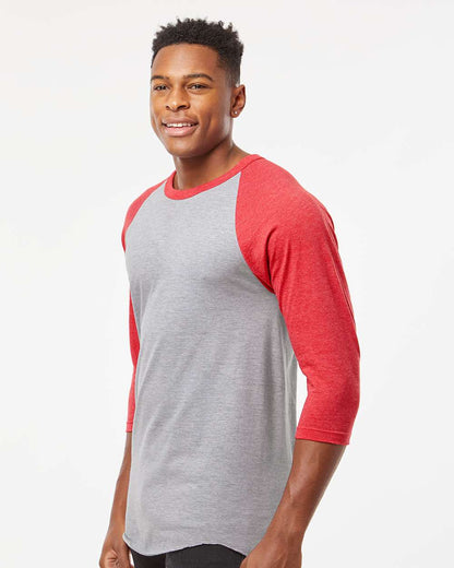 Tultex Fine Jersey Raglan T-Shirt 245 #colormdl_Heather Grey/ Heather Red