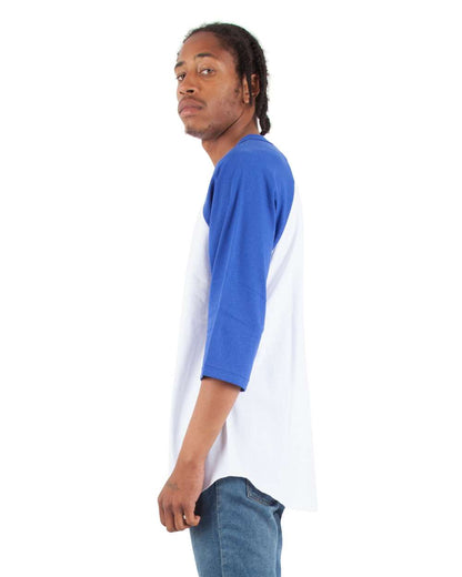 Shaka Wear Unisex Three-Quarter Sleeve Raglan T-Shirt SHRAG #colormdl_White/ Royal