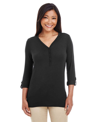 Devon & Jones Women's Perfect Fit™ Y-Placket Convertible Sleeve Knit Top DP186W #colormdl_Black