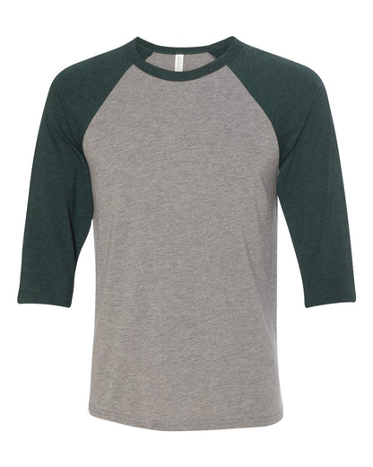 BELLA + CANVAS Three-Quarter Sleeve Baseball Tee 3200 #color_Grey/ Emerald Triblend