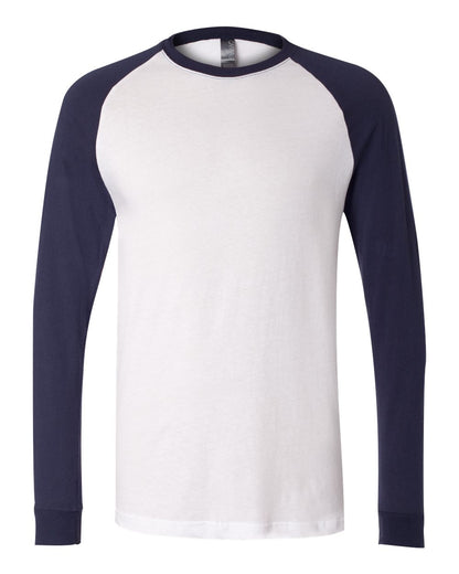 BELLA + CANVAS Men's Long Sleeve Jersey Baseball Tee 3000 #color_White/ Navy