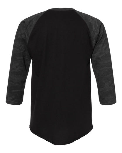 LAT Men's Baseball Fine Jersey Three-Quarter Sleeve Tee 6930 #color_Black/ Storm Camo