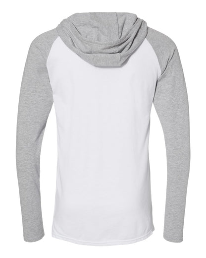 LAT Men's Fine Jersey Hooded Long Sleeve Raglan T-Shirt 6917 #color_Blended White/ Vintage Heather/ White