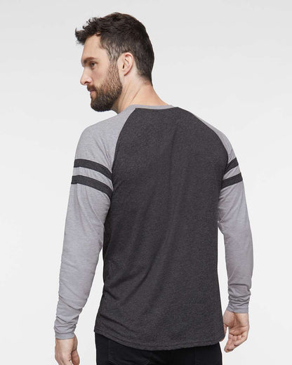 LAT Unisex Fine Jersey Mash Up Long Sleeve Tee 6934 #colormdl_Vintage Smoke/ Vintage Heather