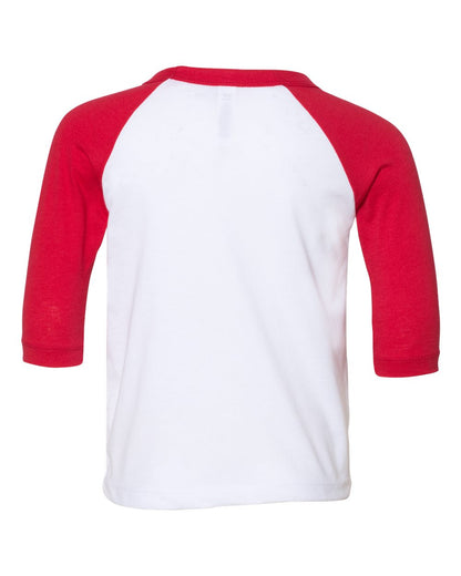 BELLA + CANVAS Toddler Three-Quarter Sleeve Baseball Tee 3200T #color_White/ Red