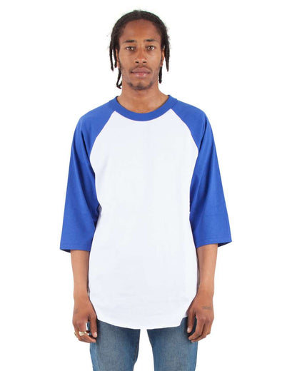Shaka Wear Unisex Three-Quarter Sleeve Raglan T-Shirt SHRAG #colormdl_White/ Royal