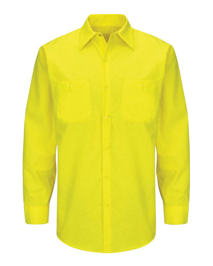 Red Kap Men's Enhanced & Hi-Visibility Long Sleeve Work Shirt SY14 #color_Fluorescent Yellow