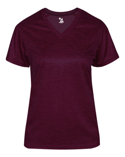 Badger Women's Tonal Blend V-Neck T-Shirt 4175 #color_Maroon Tonal Blend