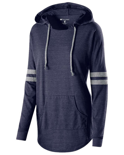 Holloway Women's Triblend Hooded Long Sleeve T-Shirt 229390 #color_Vintage Navy/Vintage Grey