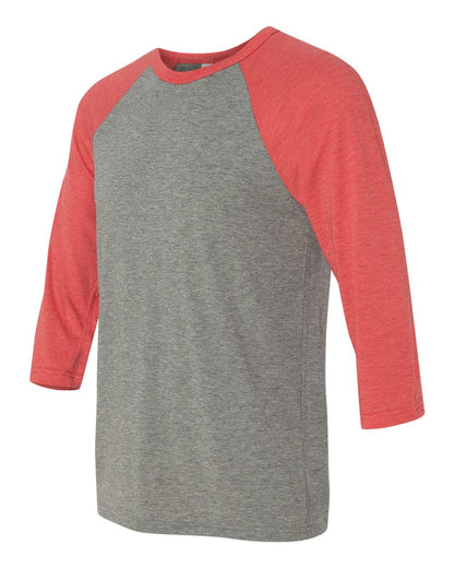 BELLA + CANVAS Three-Quarter Sleeve Baseball Tee 3200 #color_Grey/ Red Triblend