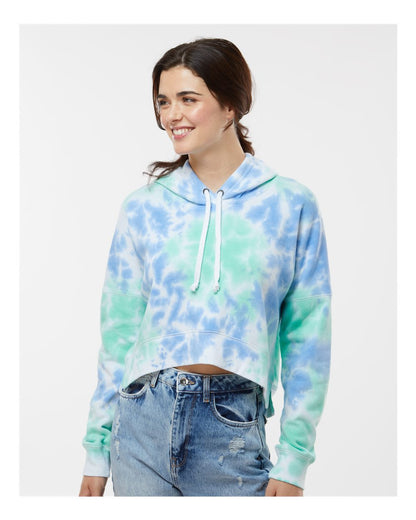 J. America Women's Crop Hooded Sweatshirt 8853 #colormdl_Lagoon Tie Dye