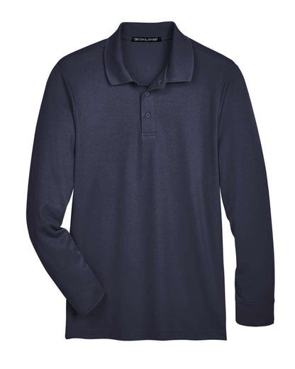 Devon & Jones Men's CrownLux Performance® Plaited Long Sleeve Polo DG20L #color_Navy