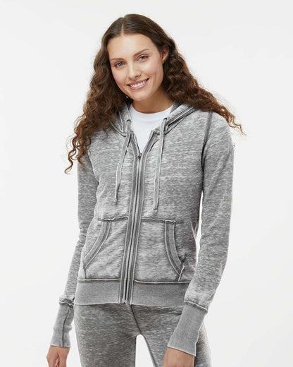 J. America Women's Zen Fleece Full-Zip Hooded Sweatshirt 8913 #colormdl_Cement