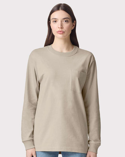 American Apparel Unisex Super Heavyweight Long Sleeve Pocket Tee 9410 #colormdl_Bone